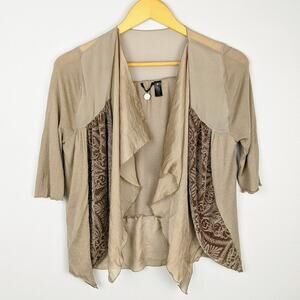 BKE Boutique Women's Mixed Fabric Open Cardigan